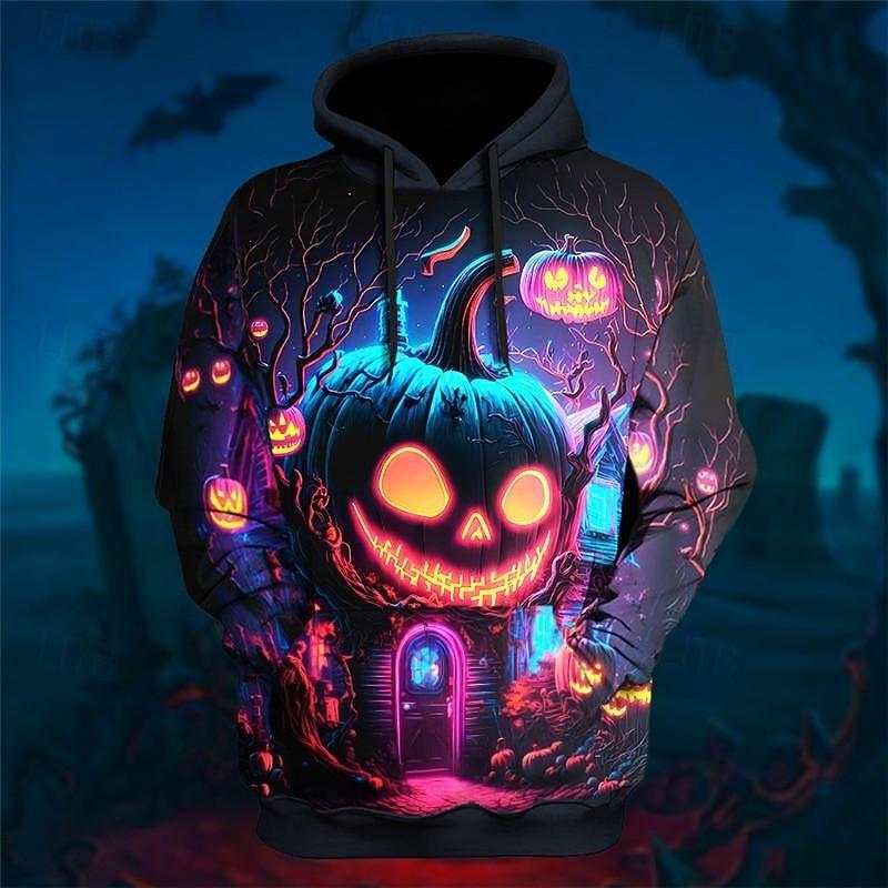 Herren Halloween Böser Kürbis Grafik Print Hoodie Langarm Pullover Sweatshirt Laterne Herren Kapuzenpullover Festival Tops