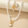 Beaded Heart Pendant Jewelry Set Crystal Pearl Necklace Set Necklace Bracelet Set  Wedding Party