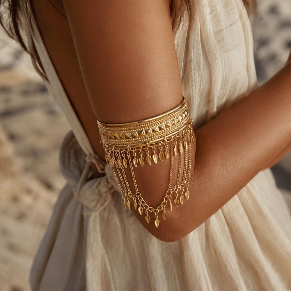 Adjustable Tassel Arm Chain Trendy Boho Open Armlet New Golden Metal Cuff Bangle Musci Festival