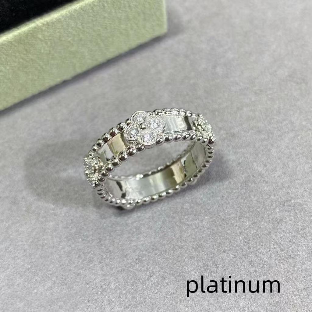Four-leaf Clover Kaleidoscope Ring Women's Silver with Diamonds Flower Ring 18k Rose Gold Men and Women Couple Ring Tide