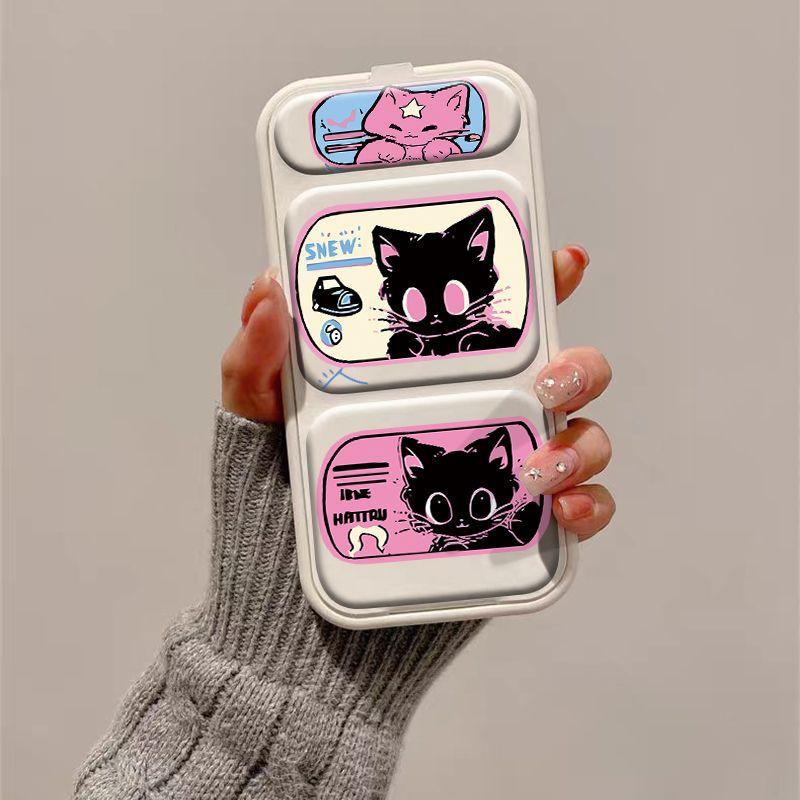 

Folding Stand Cat for Apple 16 Promax Mobile Phone Case for IPhone 15/14 New Cartoon Cat 13 For iPhone 11