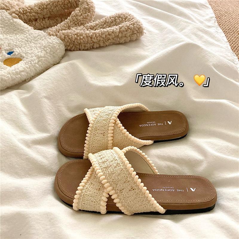 Coconut Grove Walk~! Holiday Style Lazy Woven Slippers Summer Wear Breathable Beach Word Cool Slippers Tide