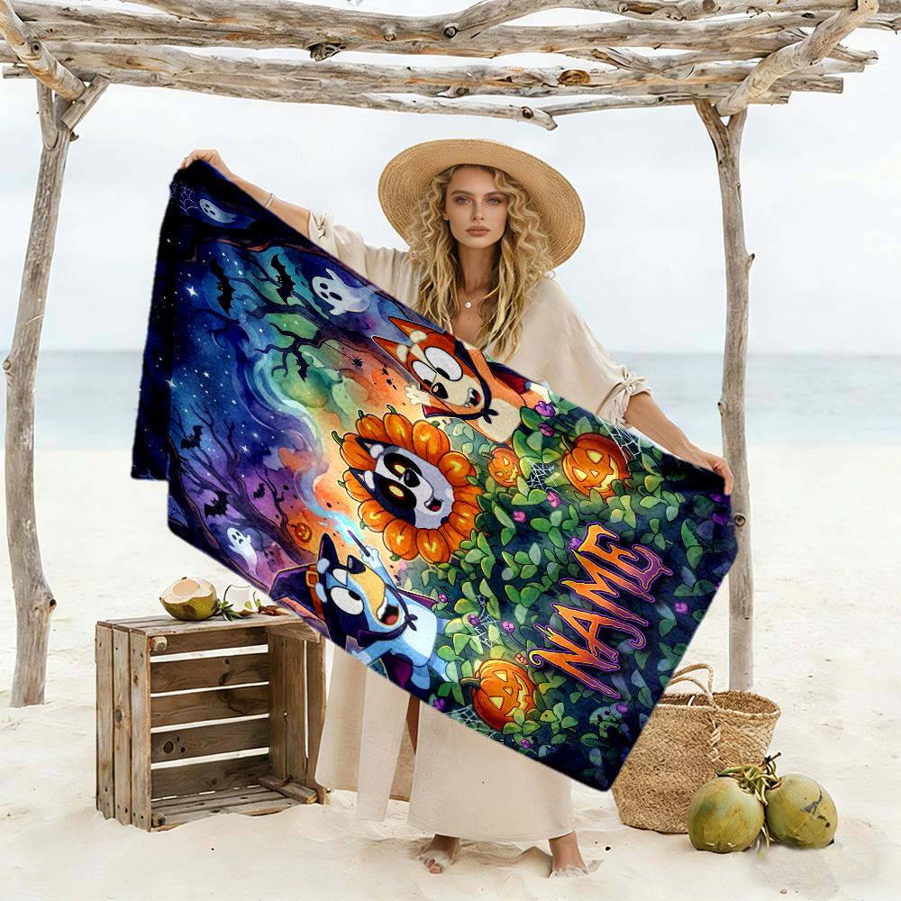 Halloween Night Adventure Customizable Name Beach Towel Quick-Dry Soft Microfiber