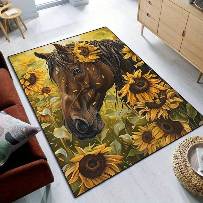 Sunflower Horse Rug: Bring Nature Indoors with Charming Floral Design | Comfortable Living Room Carpets Skid resistant carpet