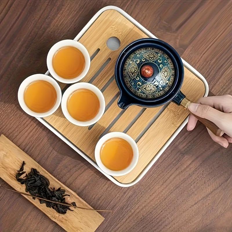 1 Set Side Handle Automatic Tea Making Machine Portable Ceramic Household Meeting Guest Tea Pot Tea Plate Set As A Gift- Perfect For Home And Office M