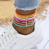 Set of 7 Colorful Heart Charm Stretch Anklet Stylish Soft Pottery Heart Ankle Bracelets Colorful Stretch Accessories