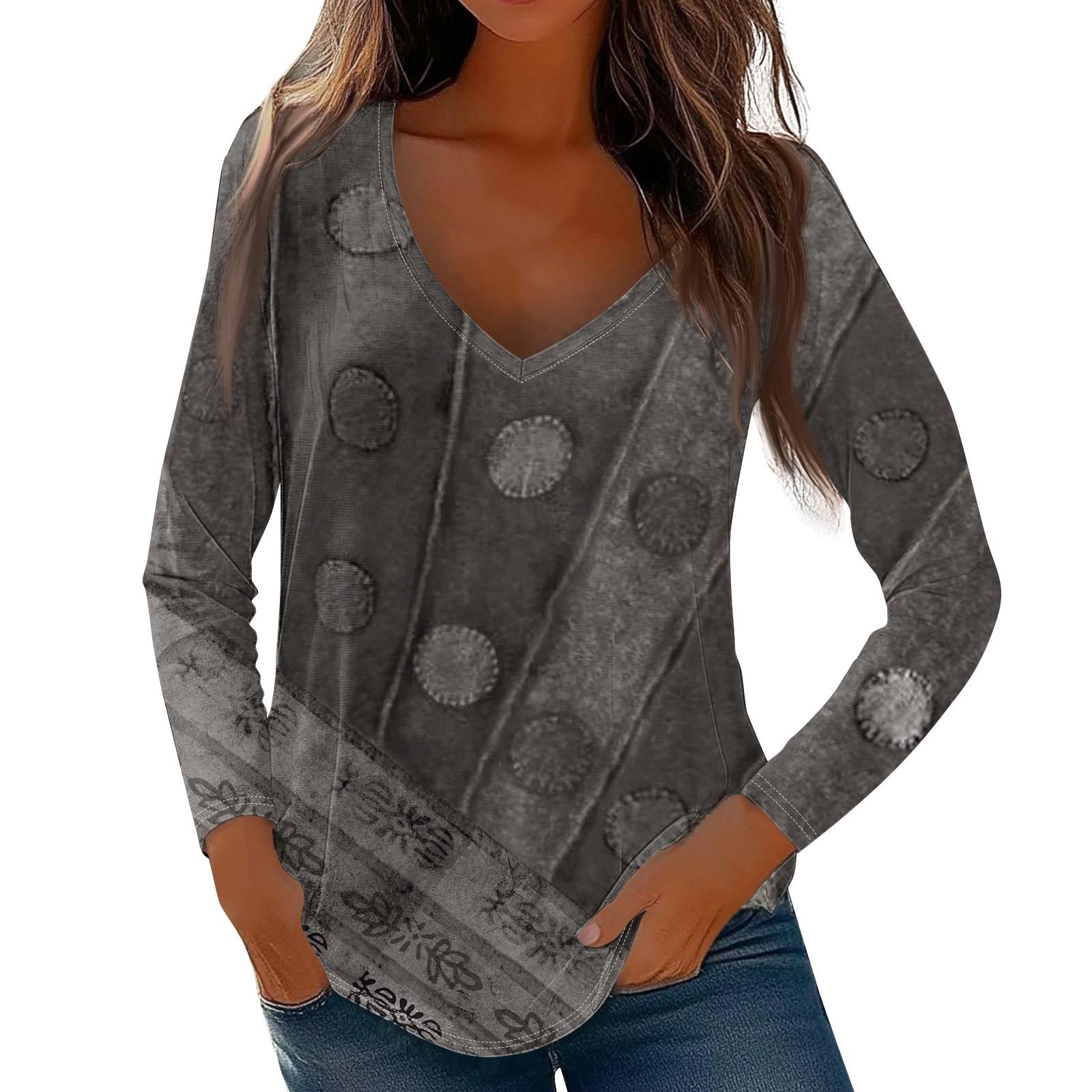 

Женские топы с длинными рукавами, рубашки с v-образным вырезом, повседневные модные футболки с цветочным принтом, блузки, осенние наряды-туники, приталенные футболки XL