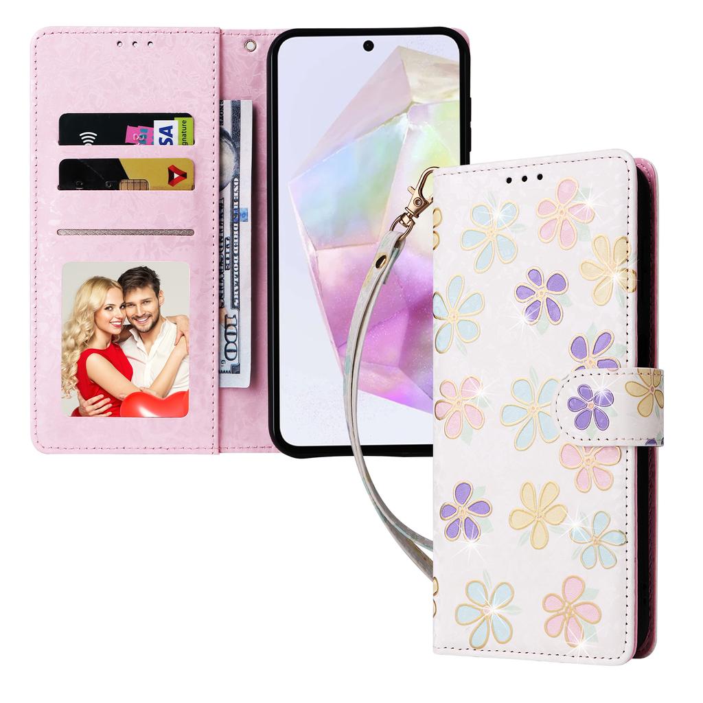 For Samsung Galaxy A17 5G/A17 4G/A26 5G Case RFID Blocking Flower Leather Phone Cover with Wrist Strap