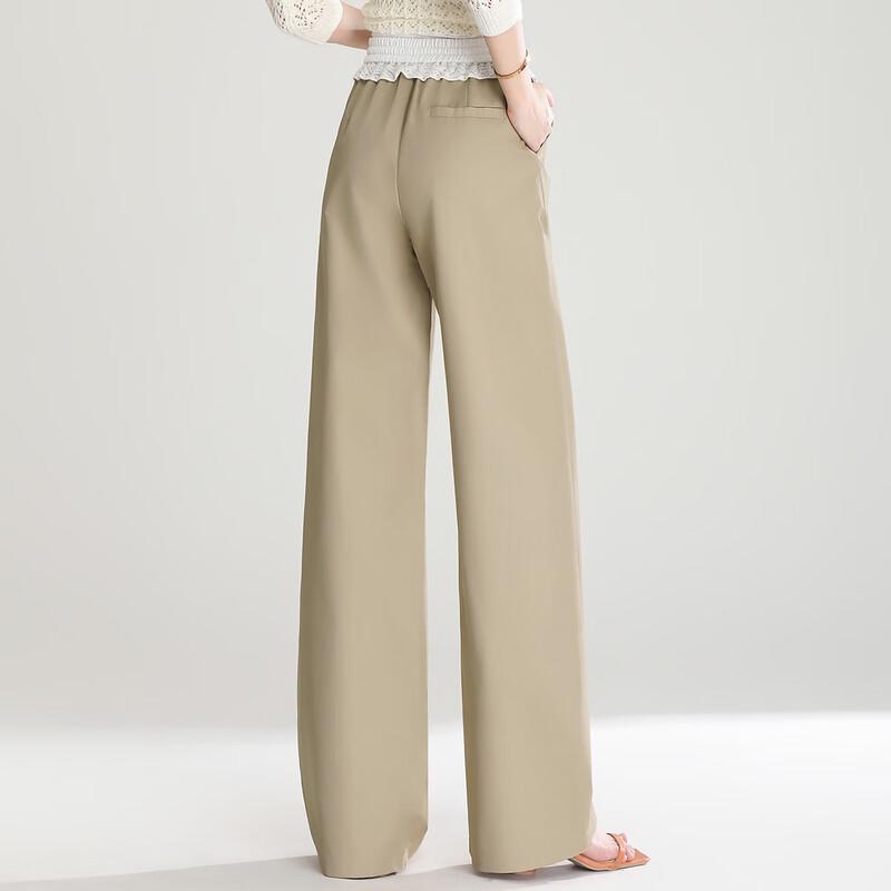 Women's Lyocell Tencel Blend Straight-Leg Pants with Elastic Waist