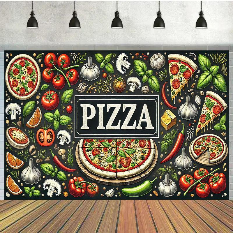 2D Flat Single-piece Food-themed Pizza Party Background Cloth Birthday Banner and Flag Supplies