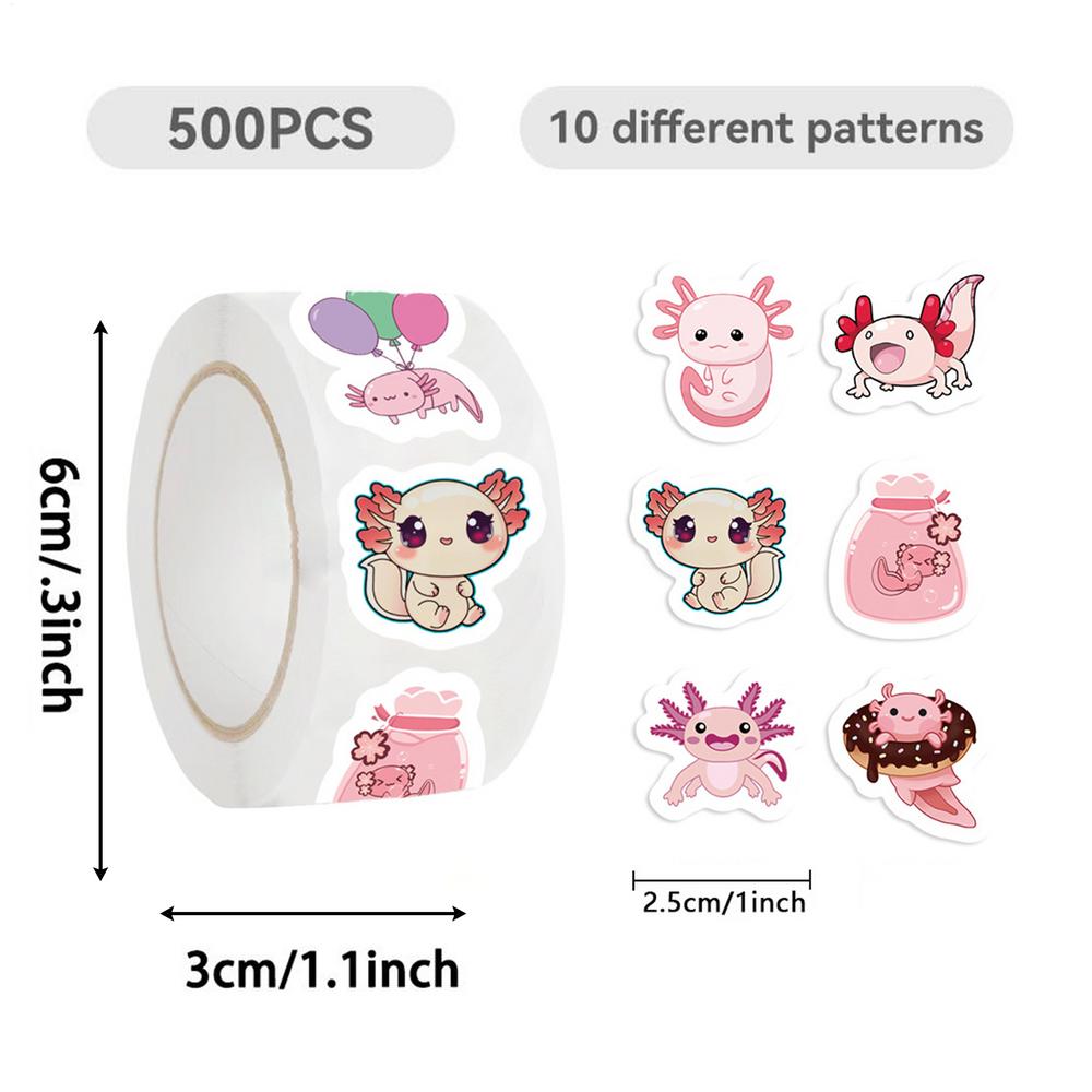 

Cute Axolotl Stickers 500PCS/Roll Decals Decoration Waterproof Journaling Decoration For Classroom School Party Laptop Scrapbook