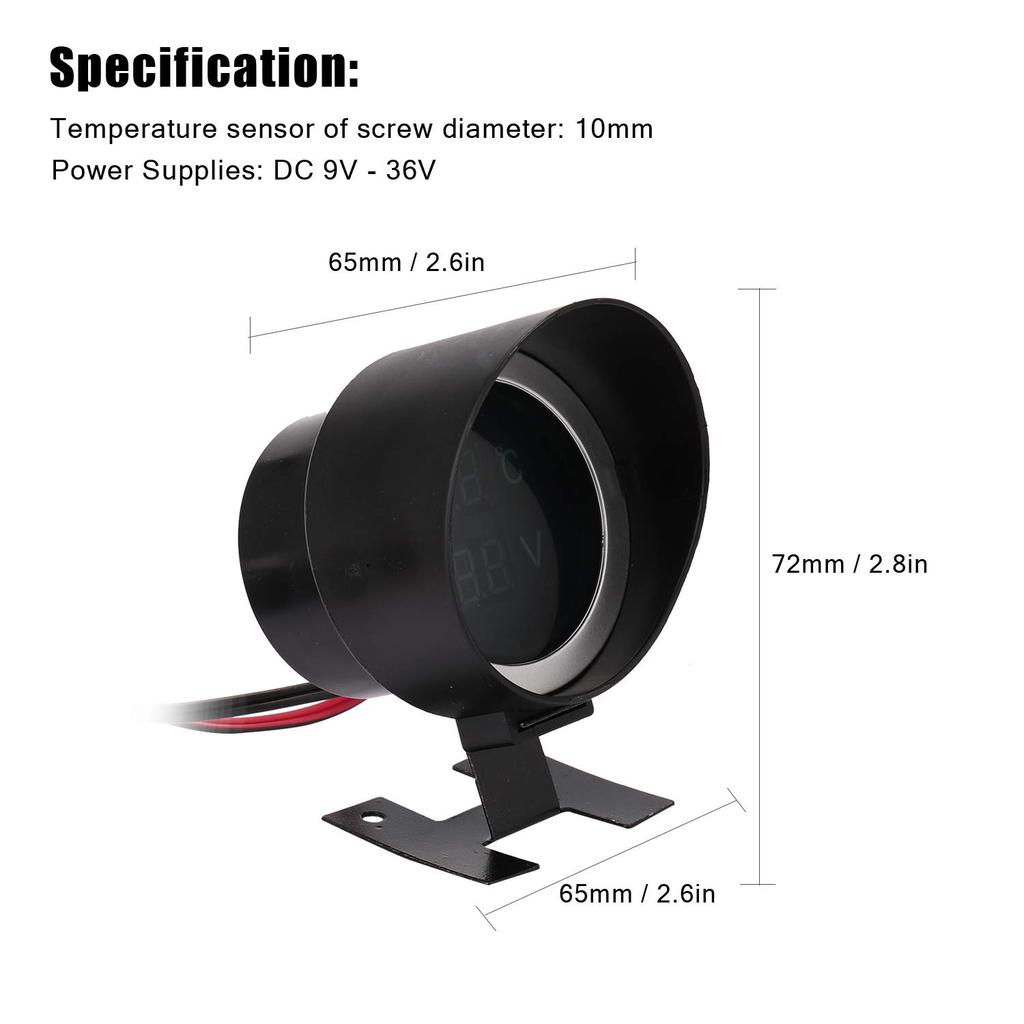 Carrfan Round LED Digital Track Temperature Sensor Moto+ Voltmeter 2 In 1 24V