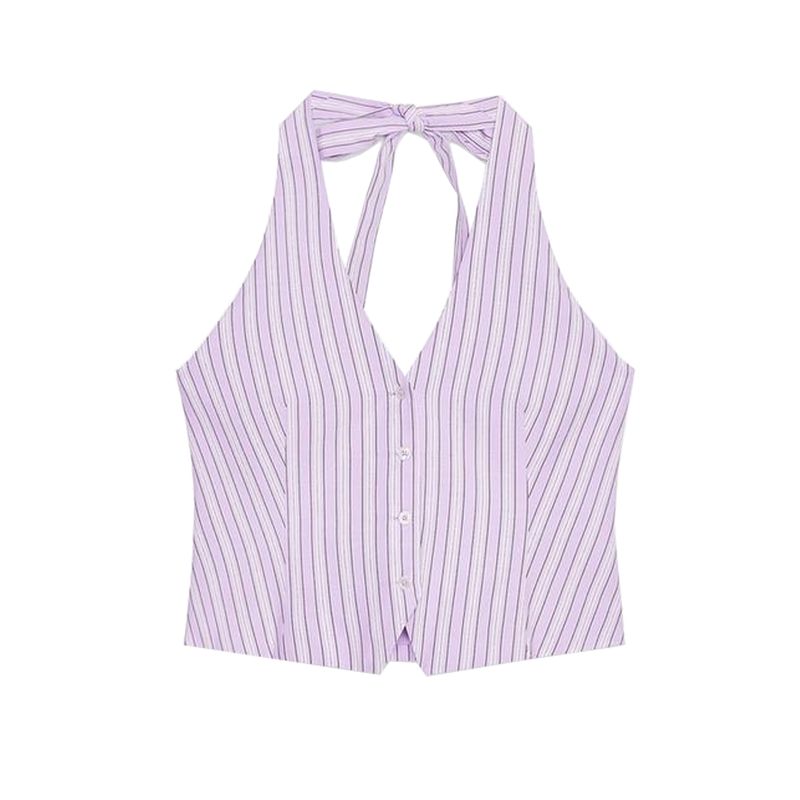Summer New Arrival Women's Clothing Stripes Vest Style Tops 6929778 Curling Waist Mini Shorts 6929439