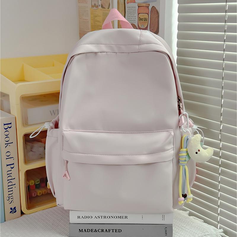 Schoolbag schoolbag ins style niche high school students junior high school girls simple solid color large capacity Korean backpack women's shoulder 