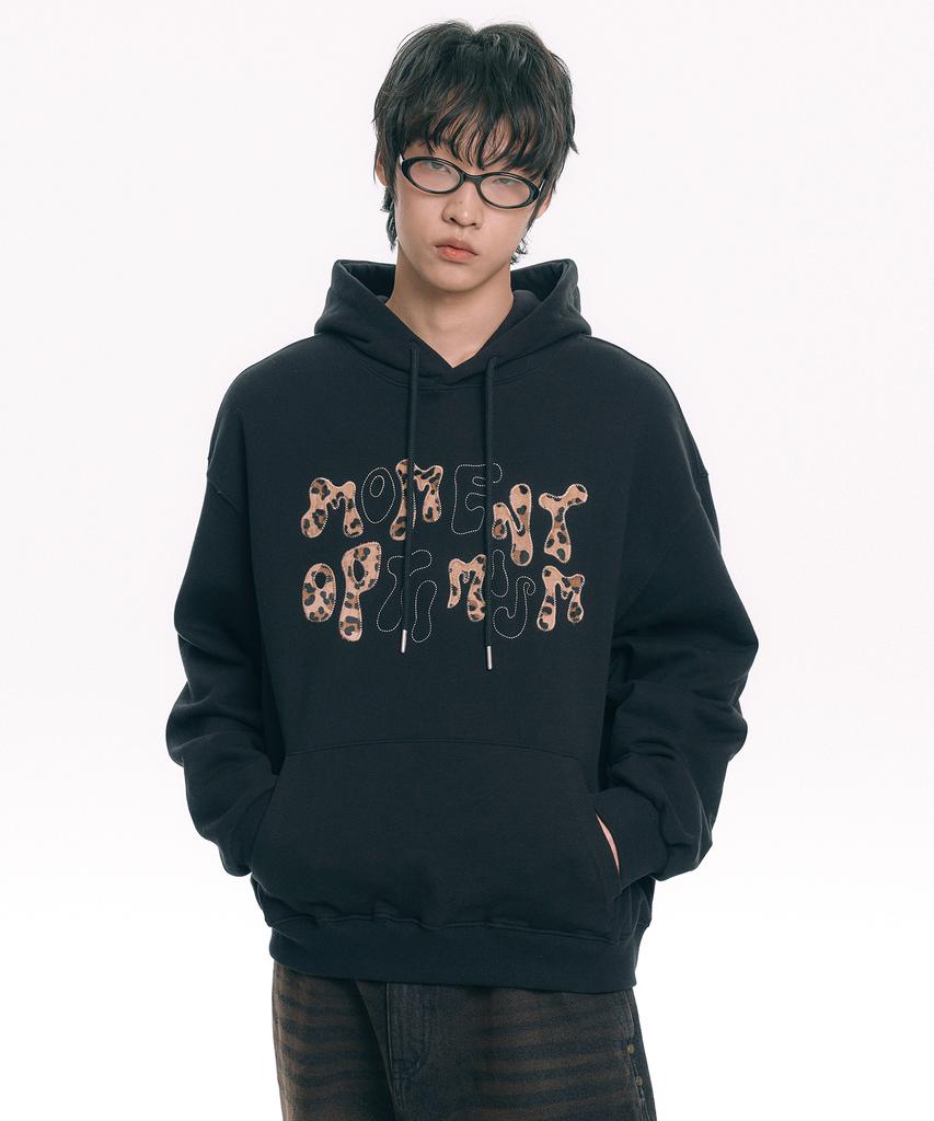 Leopard Applique Hoodie - Black
