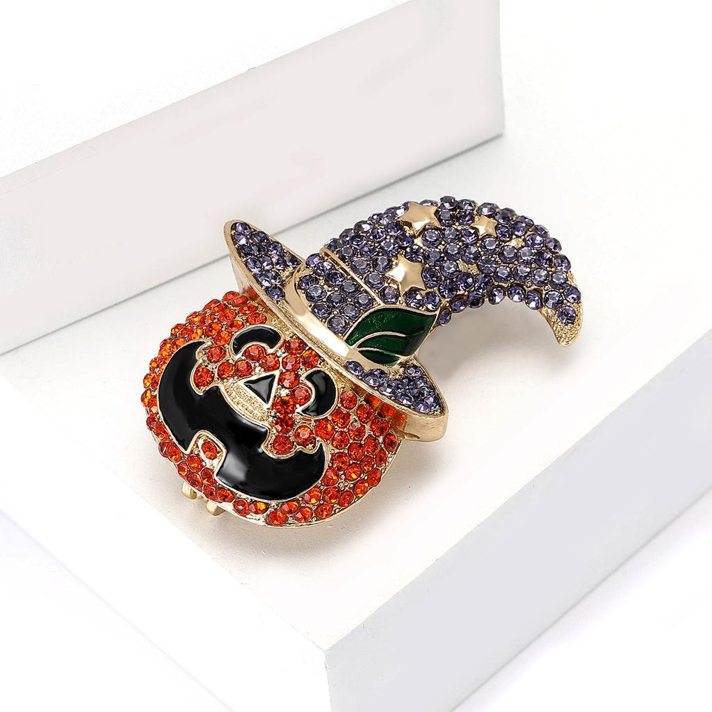 Delicate Alloy Rhinestones Pumpkin Wizard Brooch Halloween Men'S And Women'S Suit Sweater Corsage Ornament Pin