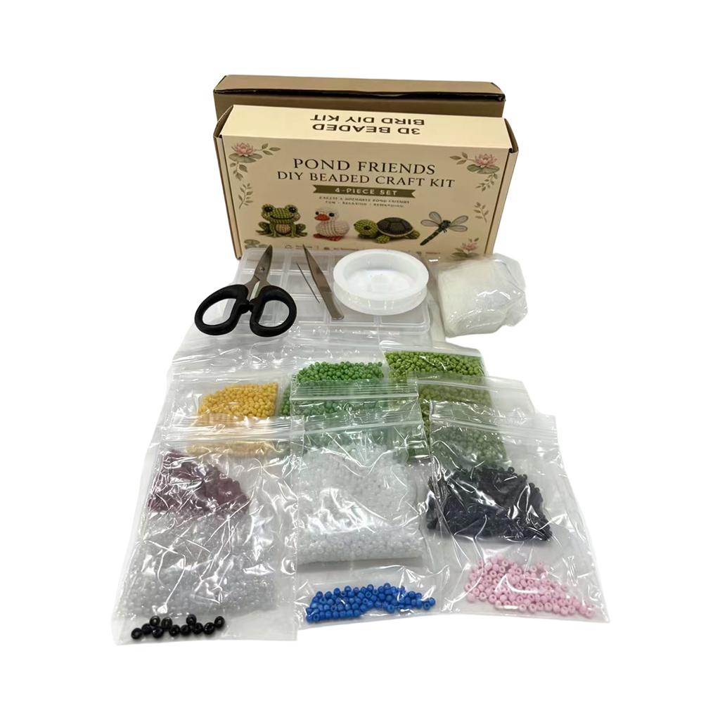 Pond Friends DIY Beaded Craft Kit Make 4 Adorable Animal Figures with Beads and Instructions for Creative Handmade Projects