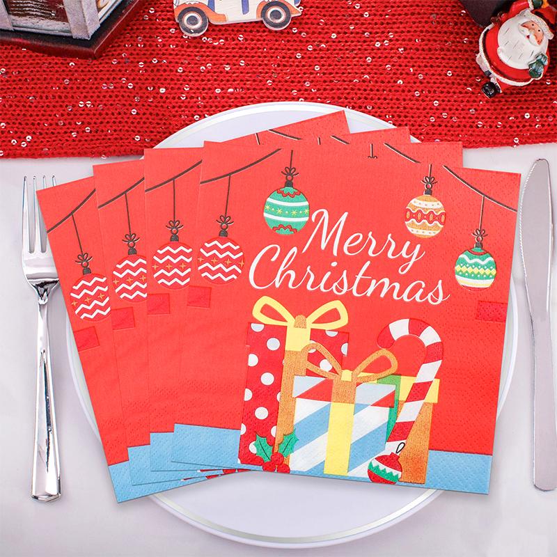 20PCS/Set Christmas Theme Christmas Party Supplies Disposable Tissues Restaurant Decorations Napkins Safe Christmas