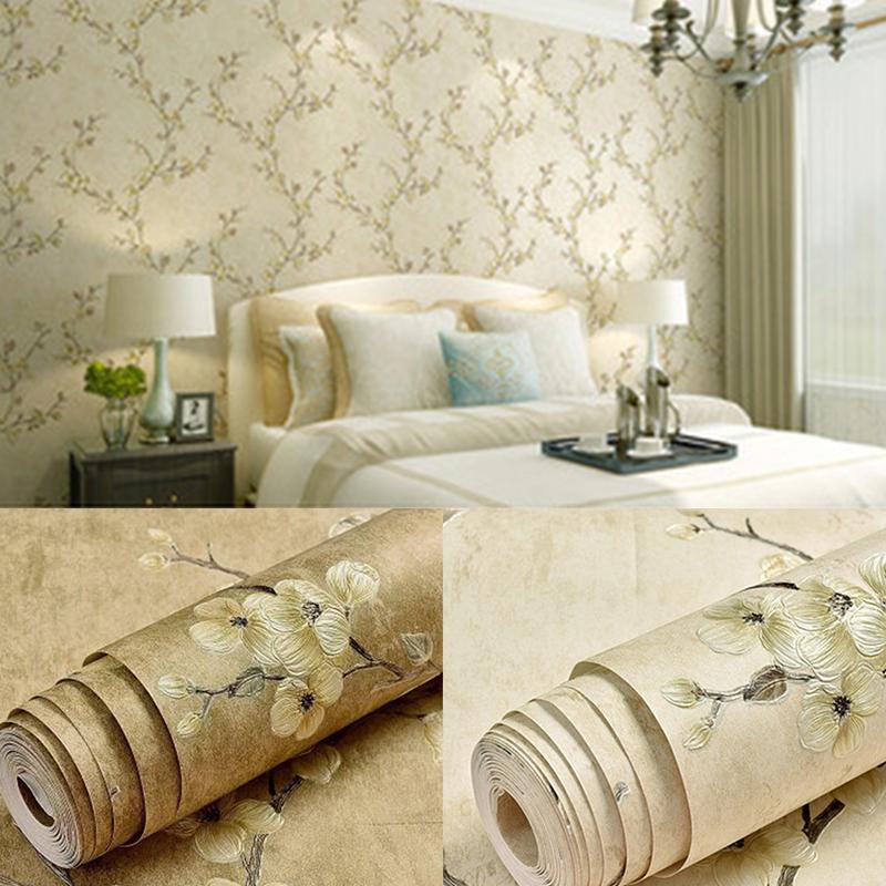 Retro Self-adhesive Wall Stickers Floral Pattern Non-woven Wallpaper for Living Room Background Wall Stickers DIY Home Decor