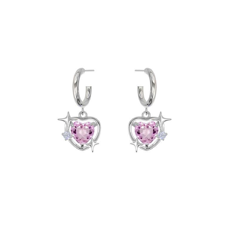Pink Diamond Heart Hollow Stud Earrings: Sweet, Cool, Simple, and Versatile Design with Exquisite Style.