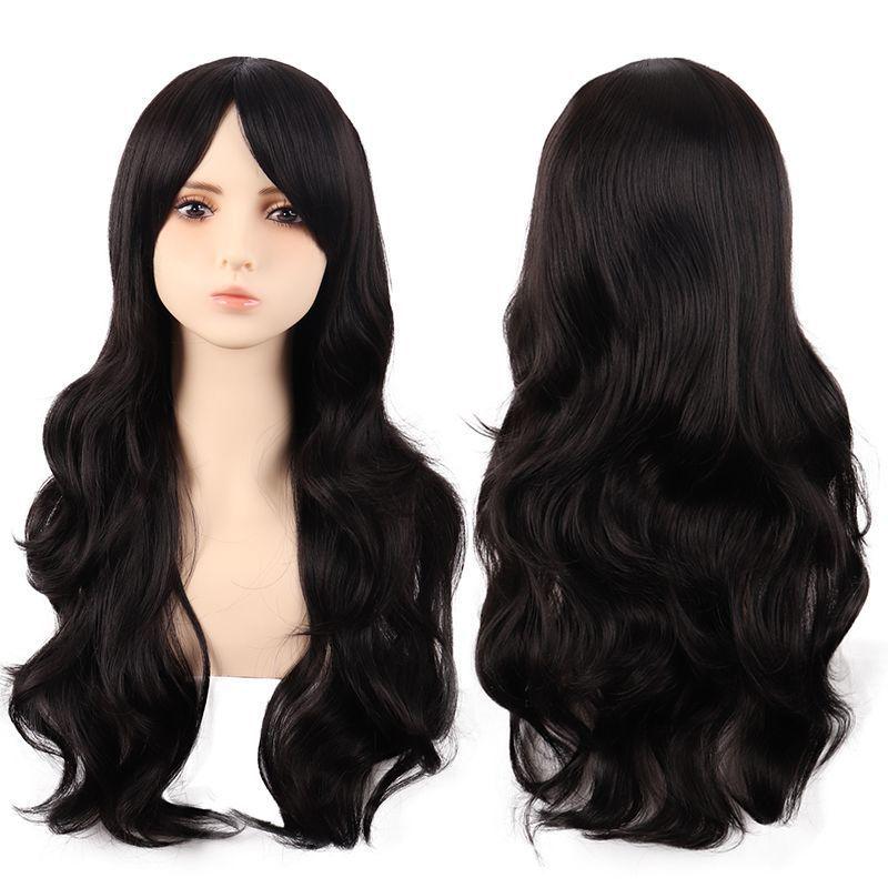 Flerfärgad 70 cm lång lockig animeperuk: Rotfrukt Rosa, Ljusguld, Svart, Roseröd Som Tillval