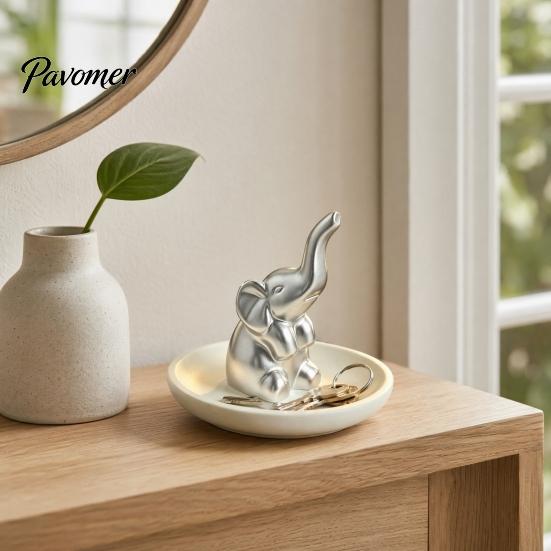 Cute Elephant Jewelry Holder Storage Tray, with Upturned Nose Design, Dustproof Tray Waterproof Compact Organizer for Rings Earrings Bracelets Case