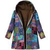 Printed Hooded Long Sleeve Coat Oversized Vintage Women Autumn Winter Warm Plush Jacket Casual