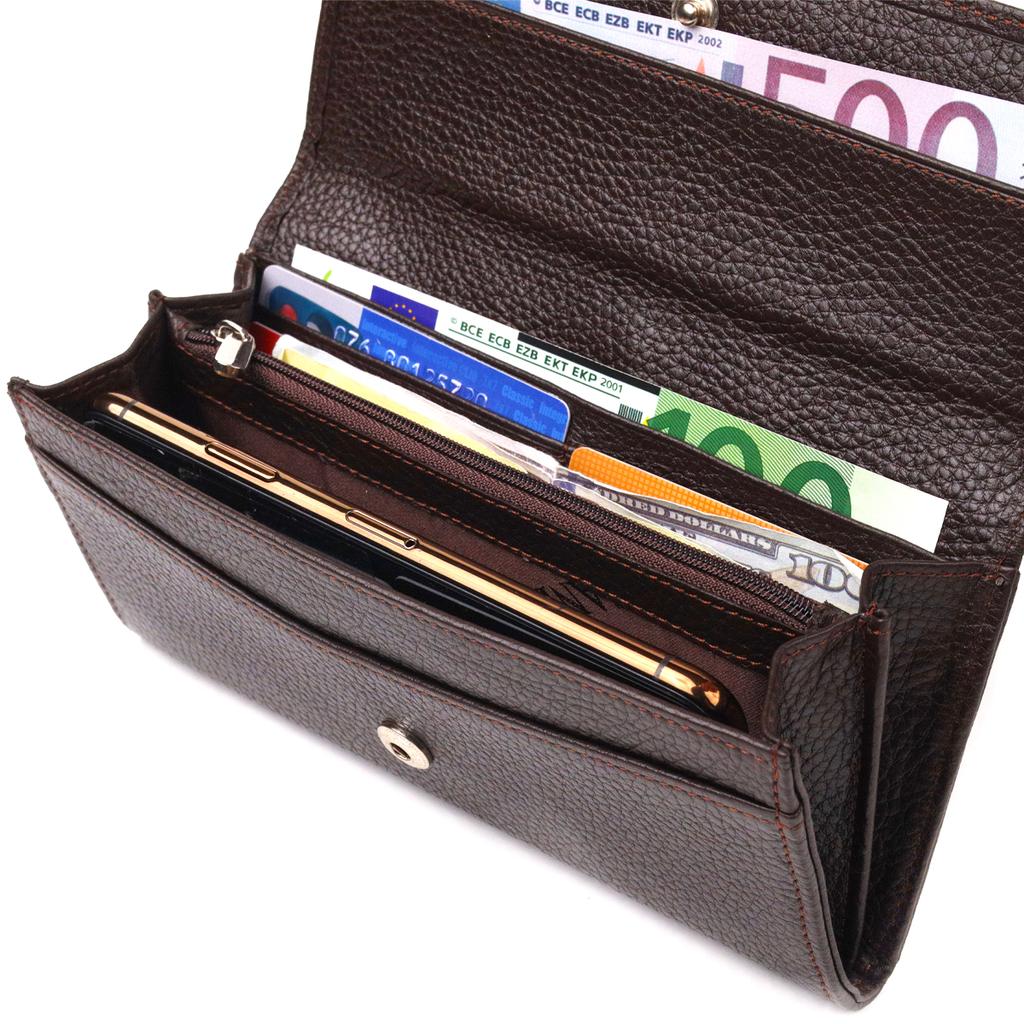 Stilvolle Damenbrieftasche aus genarbtem Echtleder CANPELLINI Geldbörse 21629 Braun