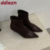 Fashion Modern Ladies Ankle Boots With Heel Shoes Pointed Toe Fashion Flock Elegant Women Short Boots Female Zippers Shoes Pumps