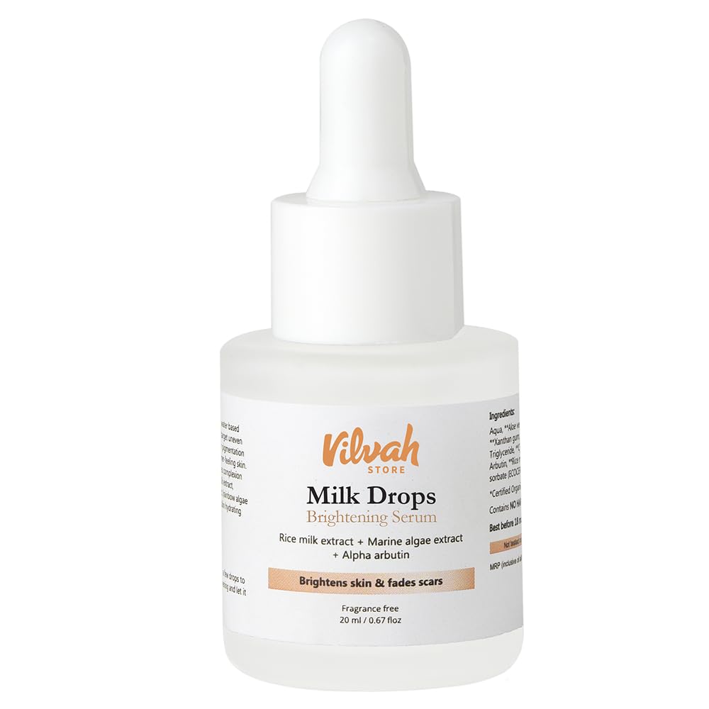 Vilvah Milk Drops Brightening Serum | Fades Dark Spots, Treats Hyperpigmentation & Evens Skin Tone | Hyaluronic Acid & Alpha Arbutin Serum for Wome