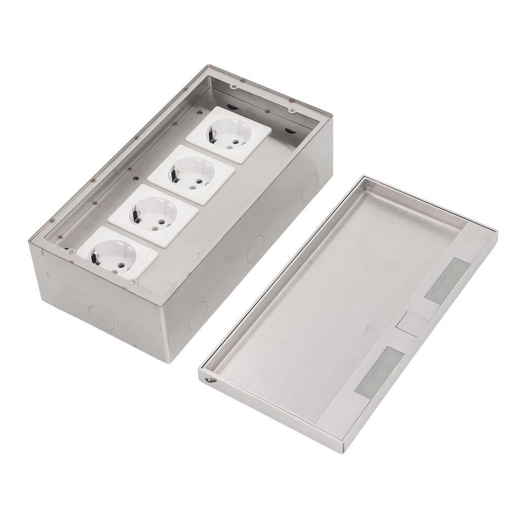 Floor Power Socket 4 Standard Outlets Stainless Steel Concealed Electrical Receptacle Box 4000W