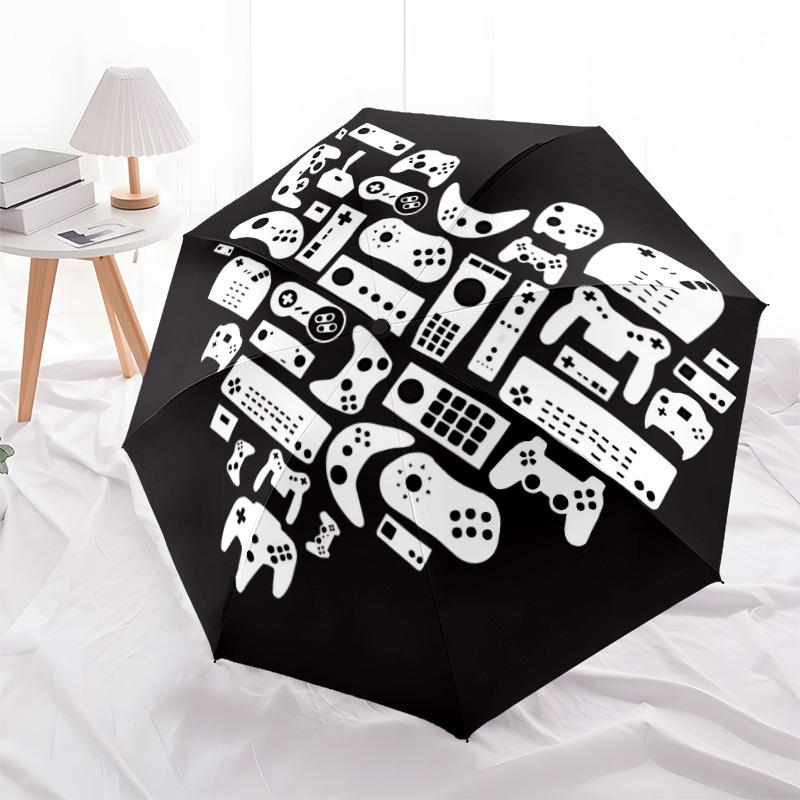 1pc Gamer Heart Fashionable Automatic Opening/Closing Folding Umbrella with 8 Bones, Windproof Portable, Daily Use080