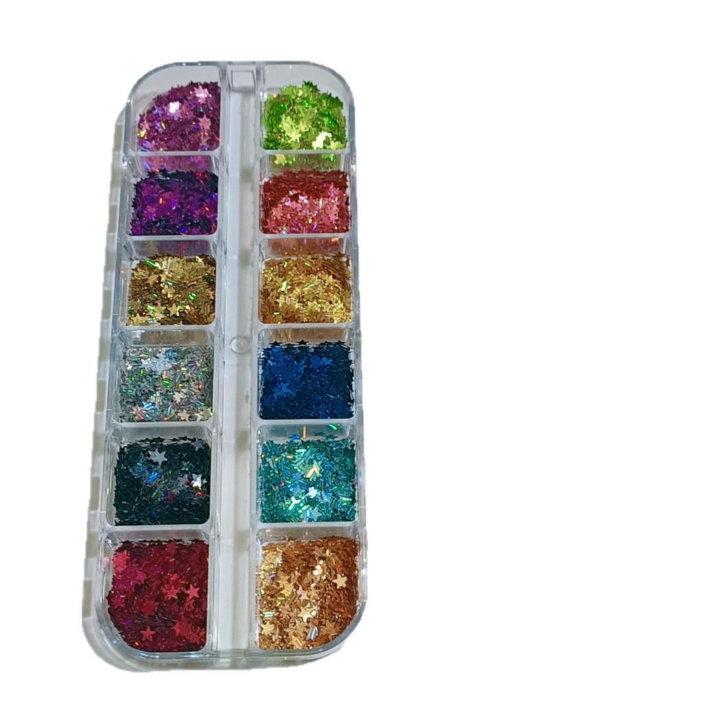 12-Color Star Sequin Nail Stickers - Laser Hollow DIY Art Material