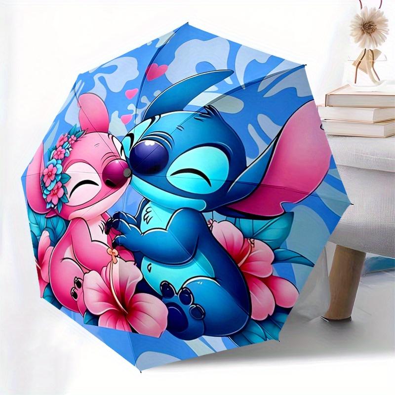Stitch,Lilo Automatic Folding Umbrella Simple 8 Rib Design, Bright Cartoon Pattern, Durable Iron Frame, Suitable For Travel, Outdoor, Beac