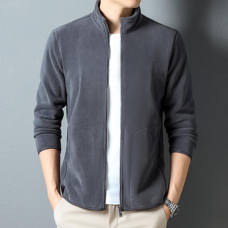 A New Winter and Autumn Austrian Velvet Plus Velvet Solid Color Men's Casual Jacket for Young and Middle-aged People