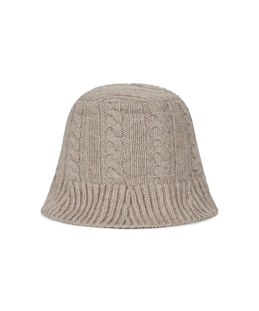 Bajal Va Applique Cable Knit Bucket Hat Beige