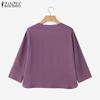 ZANZEA Women Casual Round Neck Loose 3/4 Sleeve Blouse