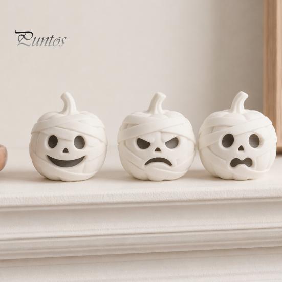 Festive Entrance Display Pieces 3D Printed Mummy Pumpkin Skull Figurine for Halloween Decorations, Versatile Showcase Statues with Funny Expressions