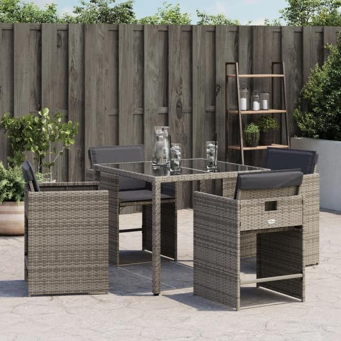 VidaXL Lot de 4 Chaises de Jardin avec Coussins, Sièges de Terrasse, Chaises de Balcon, Meubles de Patio Extérieur, Gris 4007457
