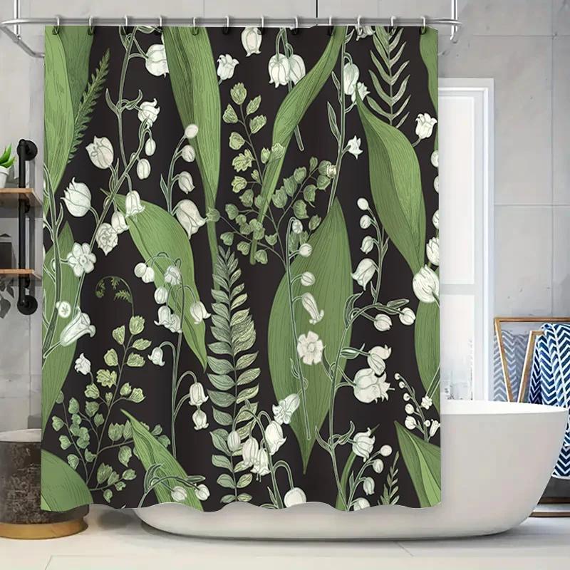 

GAEWhite Lily Flowers Green Leaf Shower Curtain Bathroom Decor Waterproof Print Shower Cloth Fabric Bath Mat 72x84 inches (183 90x180cm