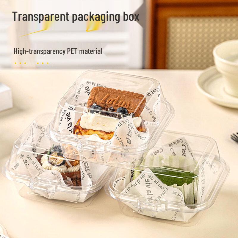 Meidi Transparent Square Dessert Boxes with Greaseproof Paper, 30-Pack