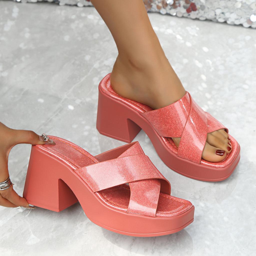 fashion 2024 Fashion Shoes for Women Outdoor Women's Slippers Summer Casual Women Solid Chunky High Heel Platform Slides Shoes Female