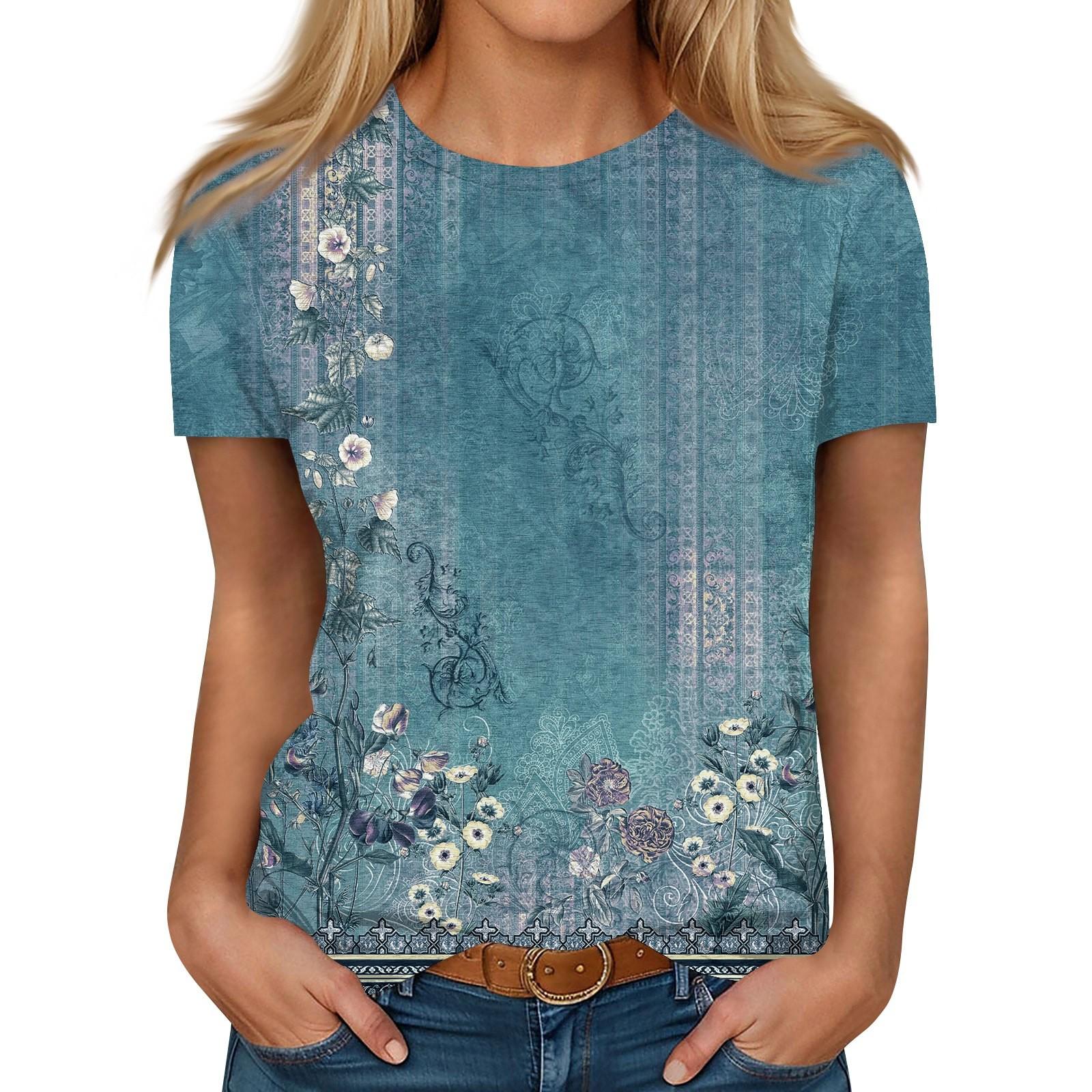 

Женская повседневная футболка с круглым вырезом и короткими рукавами с принтом L синий