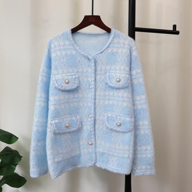Imitation mink fleece sweater jacket autumn and winter new soft waxy loose temperament knitted cardigan women
