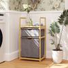 Bamboo Laundry Basket, 2 Sliding Bags, Slatted Shelf, Natural