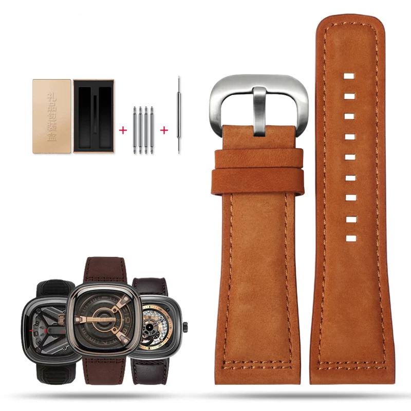 Uhrenarmband aus echtem Leder für Herrenuhrenarmband Sevenfriday Q203 M203 P1 P2 S2 M2 Q2 03 01 02 Braun blau Rindsleder 28mm