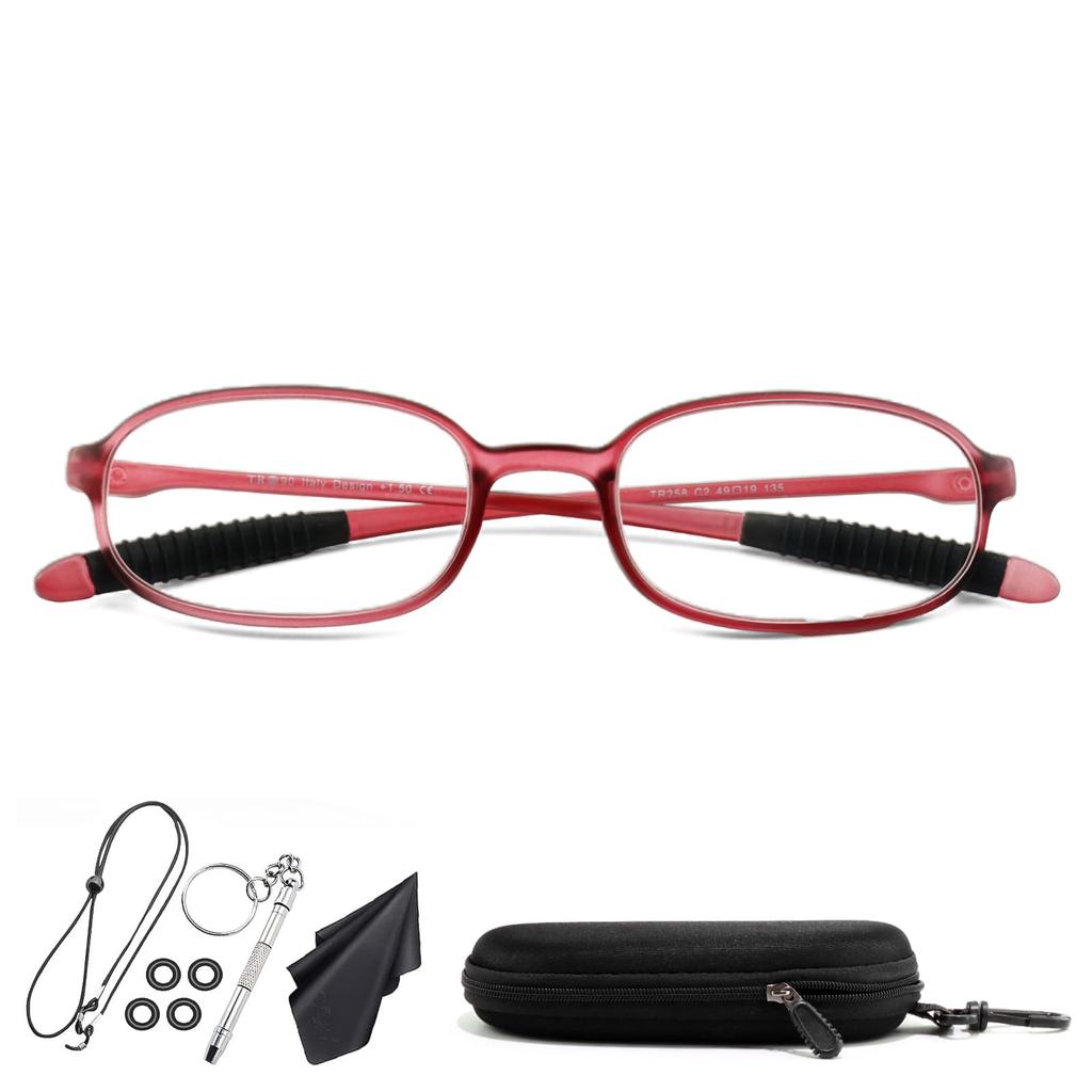Soarea Stylish Reading Glasses for Men and Women, Ultra-Lightweight, Soft Frame, Blue Light Blocking, Larger Vision, Portable Glasses (Red, +1.00
