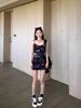 Low-Neck Off-Shoulder Slim-Fit Printed Camisole Dress, Waist-Cinching, Hip-Hugging, Summer Style for Women