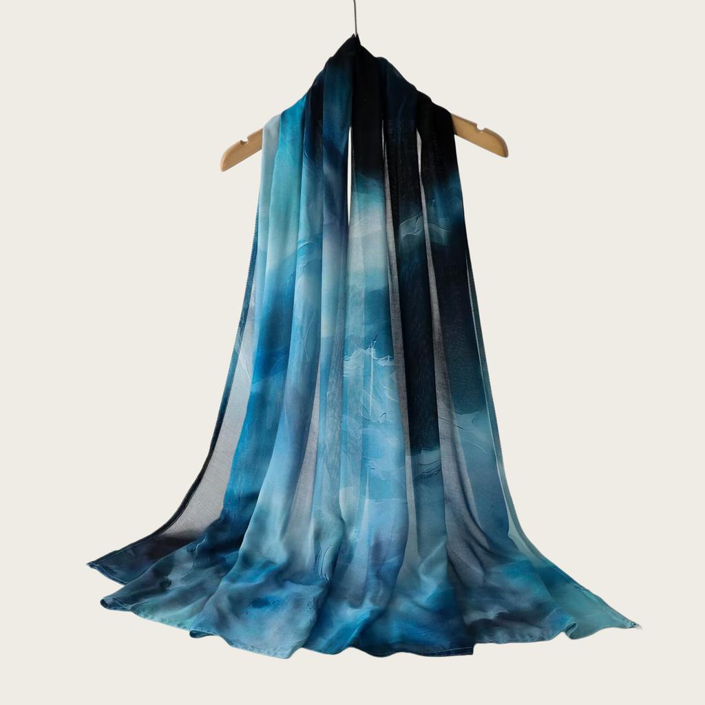 New high-quality double-needle human cotton scarf casual versatile bag headscarf watercolor gradual change color striped long scarf