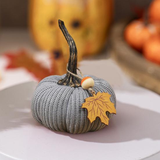 Mini Strikkede Gresskar Skrivebordspynt Høststoff Kunstige Gresskar Håndverk for Høst Takkefest Innhøstingsfestival Halloween Hjemmedekor